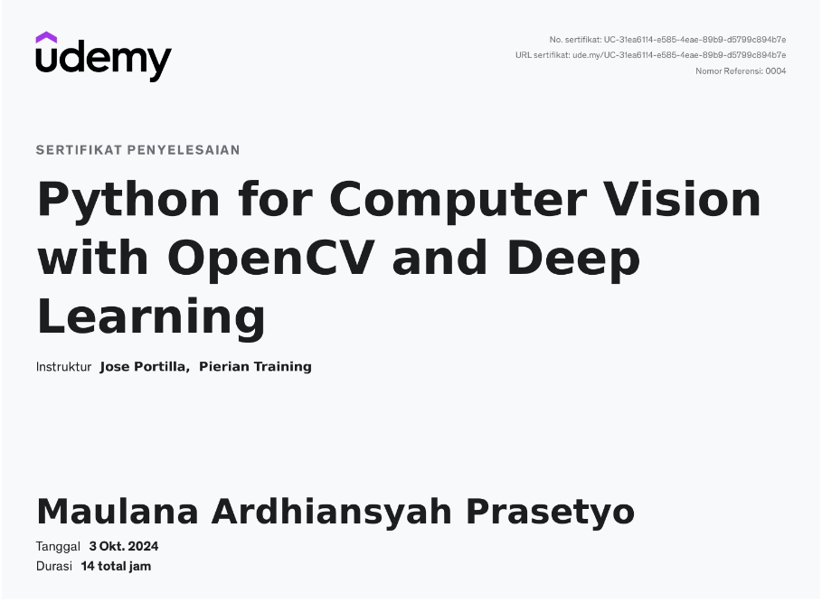 Computer Vision with OpenCV and Deep Learning by Udemy